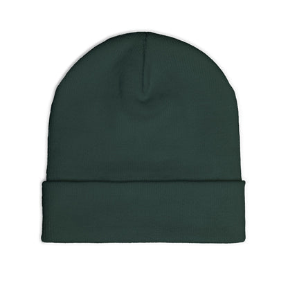 Embroidered Cross Knit Beanie — Cozy Minimalist Winter Hat