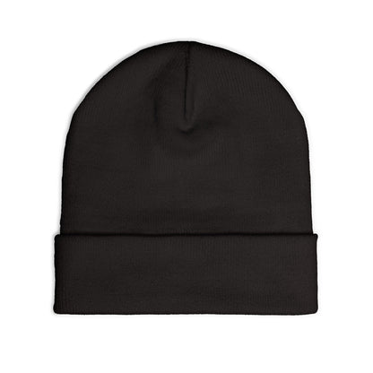 Embroidered Cross Knit Beanie — Cozy Minimalist Winter Hat