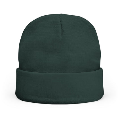 Embroidered Cross Knit Beanie — Cozy Minimalist Winter Hat