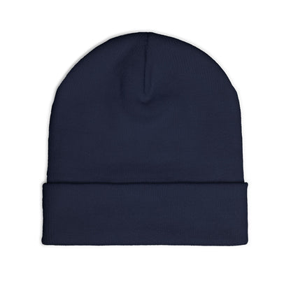 Embroidered Cross Knit Beanie — Cozy Minimalist Winter Hat
